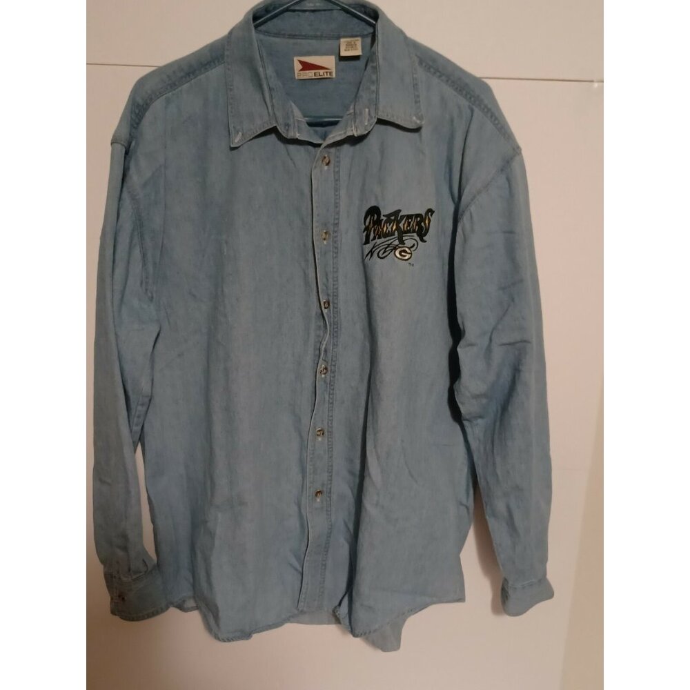 VTG GREEN BAY PACKERS PRO ELITE BUTTON UP DENUM SHIRT SIZE LARGE